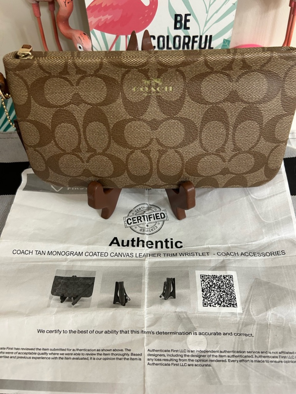 Coach Tan Signature Monogram Wristlet